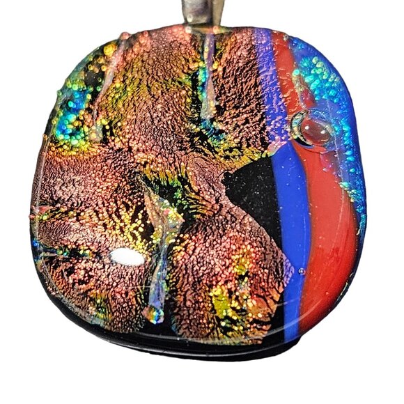 Handcrafted Dichroic Glass Pendant Abstract Design Sterling Silver Bail Jewelry - Picture 2 of 5